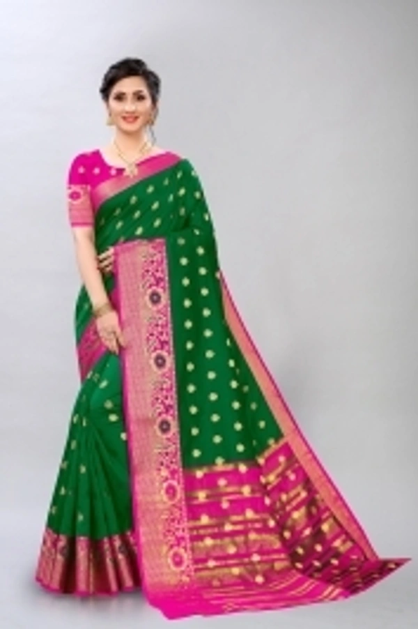 KREZVI Woven Banarasi Cotton Silk Saree - yallow