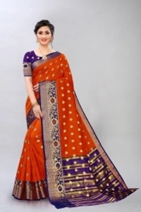 KREZVI Woven Banarasi Cotton Silk Saree - yallow