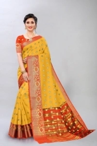 KREZVI Woven Banarasi Cotton Silk Saree - green