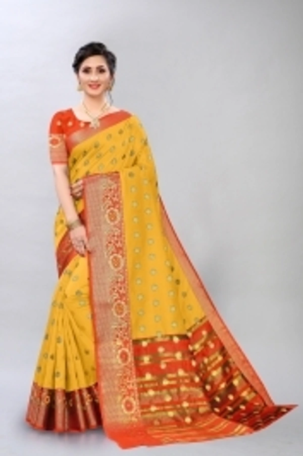KREZVI Woven Banarasi Cotton Silk Saree - green