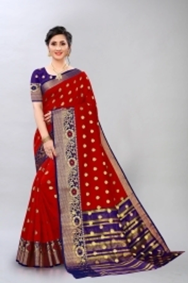 KREZVI Woven Banarasi Cotton Silk Saree - golden