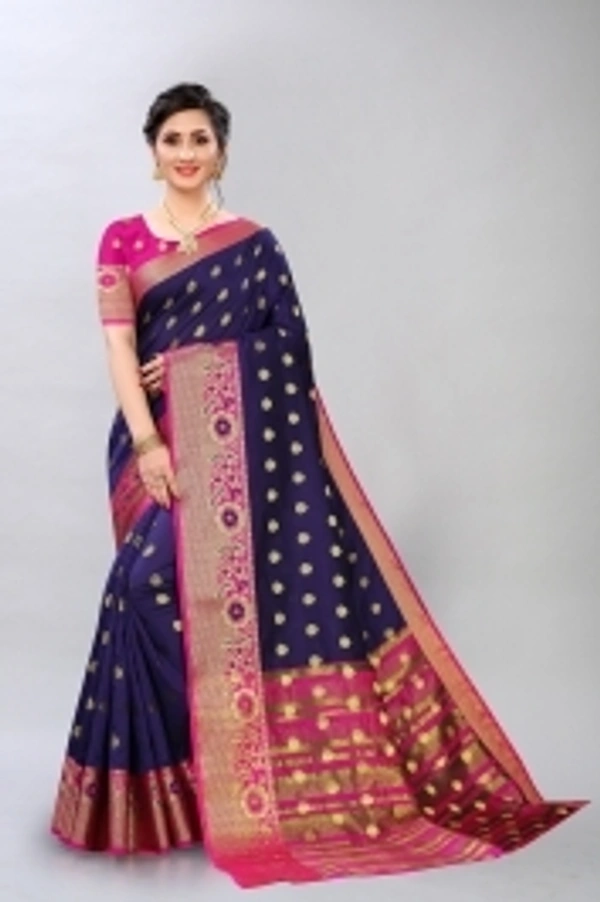 KREZVI Woven Banarasi Cotton Silk Saree - golden