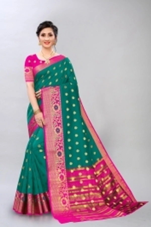 KREZVI Woven Banarasi Cotton Silk Saree - golden