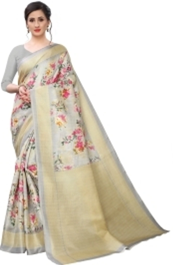 Ruchika Fashion Floral Print Bhagalpuri Khadi Silk Saree - 1, free