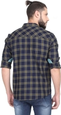 GUNIAA Men Checkered Casual Blue Shirt - 40