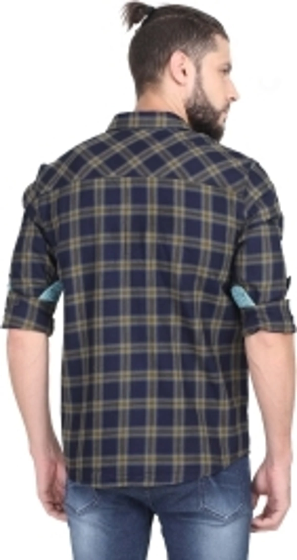 GUNIAA Men Checkered Casual Blue Shirt - 40