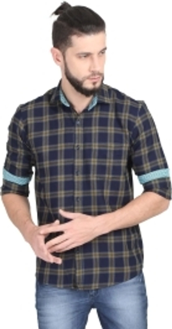 GUNIAA Men Checkered Casual Blue Shirt - 40