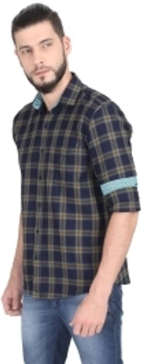 GUNIAA Men Checkered Casual Blue Shirt - 40