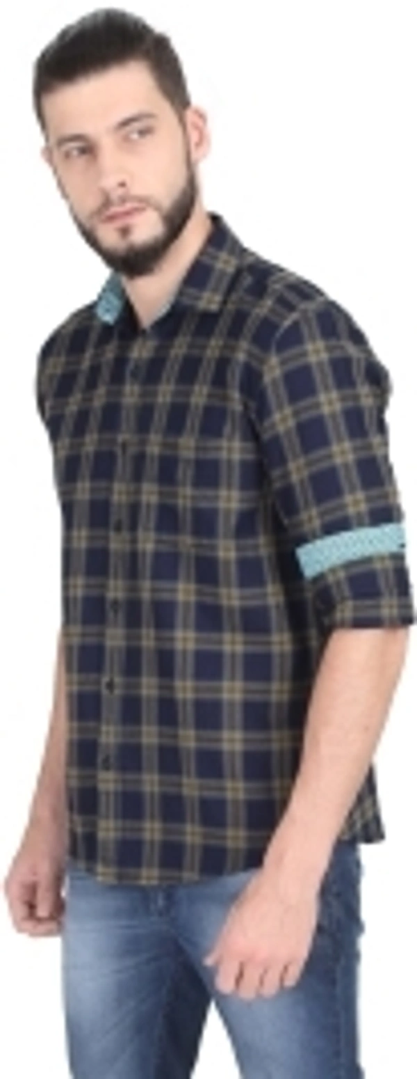 GUNIAA Men Checkered Casual Blue Shirt - 40