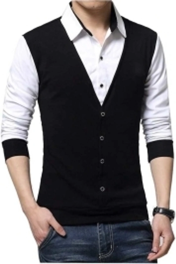 Try This Men Color Block Casual White, Black Shirt - Red, L