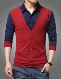 Try This Men Color Block Casual White, Black Shirt - Red, L