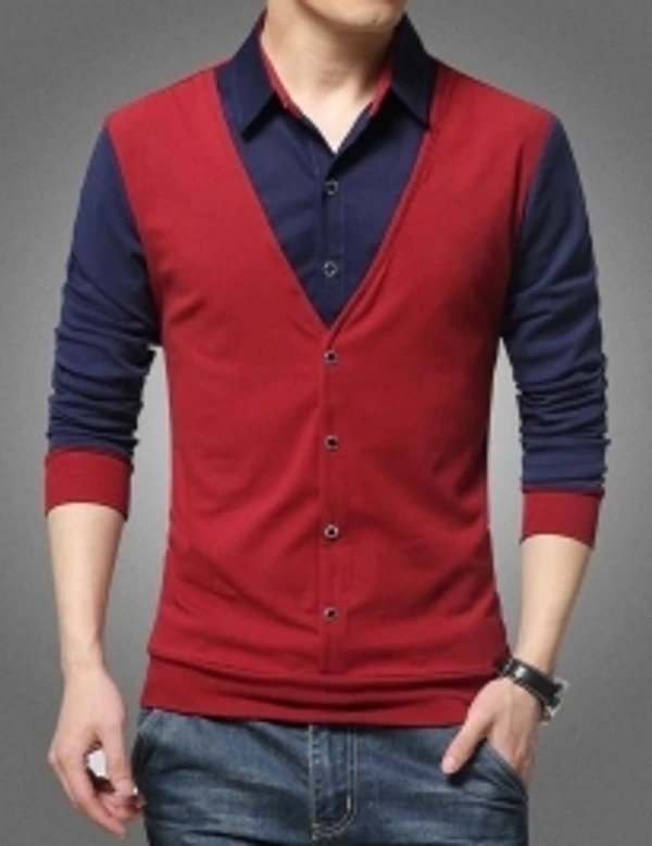 Try This Men Color Block Casual White, Black Shirt - Red, L