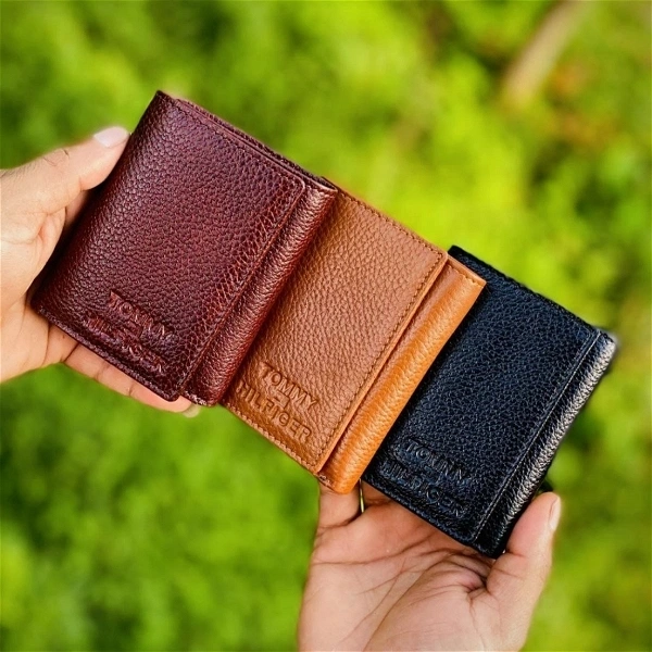 Tommy Premium Quality Wallet 100% Genuine Leather With Brand Box Packing - Black