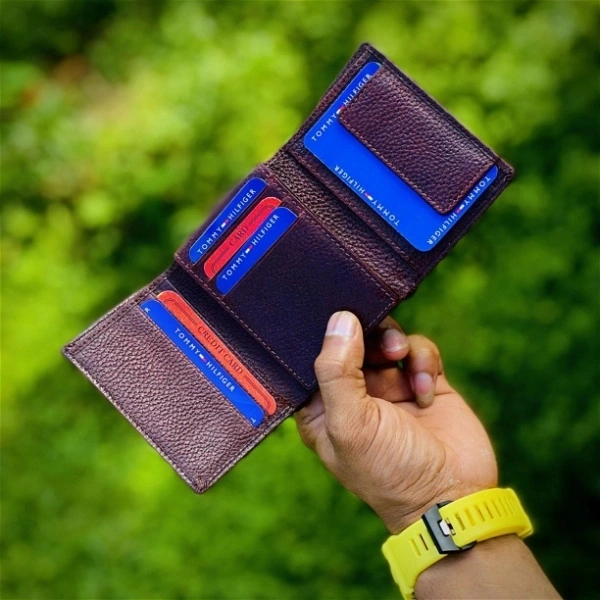 Tommy Premium Quality Wallet 100% Genuine Leather With Brand Box Packing - Brown