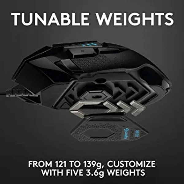 ‎Logitech G Logitech G502 Hero High Performance Wired Gaming Mouse, Hero 25K Sensor, 25,600 DPI, RGB, Adjustable Weights, 11 Programmable Buttons, On-Board Memory, PC/Mac - Black - Black