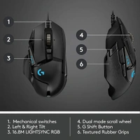 ‎Logitech G Logitech G502 Hero High Performance Wired Gaming Mouse, Hero 25K Sensor, 25,600 DPI, RGB, Adjustable Weights, 11 Programmable Buttons, On-Board Memory, PC/Mac - Black - Black