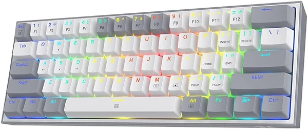 ‎Redragon Redragon K617 Fizz 60% Wired RGB Gaming Keyboard, 61 Keys Compact Mechanical Keyboard w/White and Grey Color Keycaps, Linear Red Switch, Pro Driver/Software Supported - Gray and White, ‎31 x 13.5 x 4