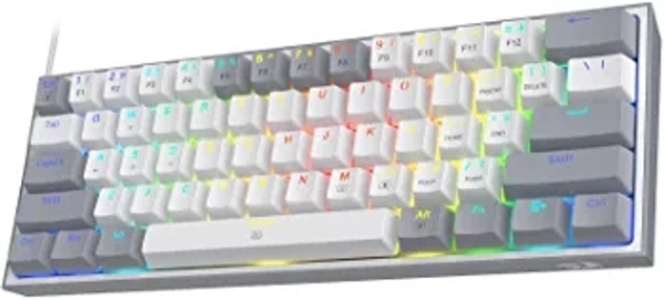 ‎Redragon Redragon K617 Fizz 60% Wired RGB Gaming Keyboard, 61 Keys Compact Mechanical Keyboard w/White and Grey Color Keycaps, Linear Red Switch, Pro Driver/Software Supported - Gray and White, ‎31 x 13.5 x 4