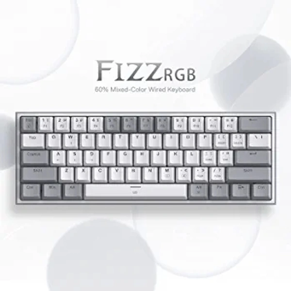 ‎Redragon Redragon K617 Fizz 60% Wired RGB Gaming Keyboard, 61 Keys Compact Mechanical Keyboard w/White and Grey Color Keycaps, Linear Red Switch, Pro Driver/Software Supported - Gray and White, ‎31 x 13.5 x 4