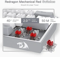 ‎Redragon Redragon K617 Fizz 60% Wired RGB Gaming Keyboard, 61 Keys Compact Mechanical Keyboard w/White and Grey Color Keycaps, Linear Red Switch, Pro Driver/Software Supported - Gray and White, ‎31 x 13.5 x 4