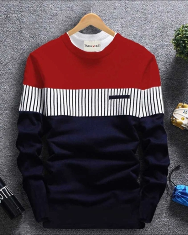 ROUND NECK LONG SLEEVE DESIGNER T-SHIRT  - RED, XL