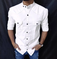 CASUAL FULL SLEEVES PLAIN SHIRTS  - RED, M