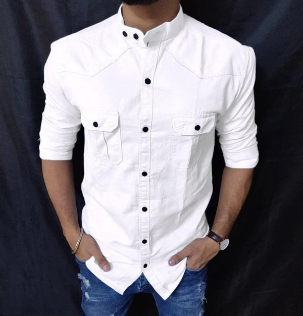 CASUAL FULL SLEEVES PLAIN SHIRTS  - RED, M