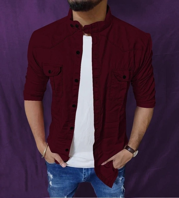 CASUAL FULL SLEEVES PLAIN SHIRTS  - RED, M