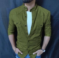 CASUAL FULL SLEEVES PLAIN SHIRTS  - RED, M