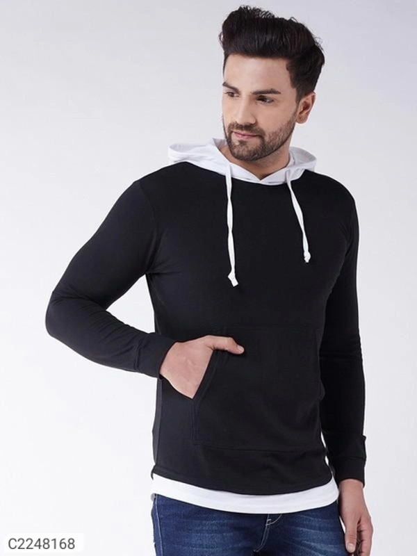 FULL SLEEVES HOODED NECK MENS T-SHIRT - BLACK, S