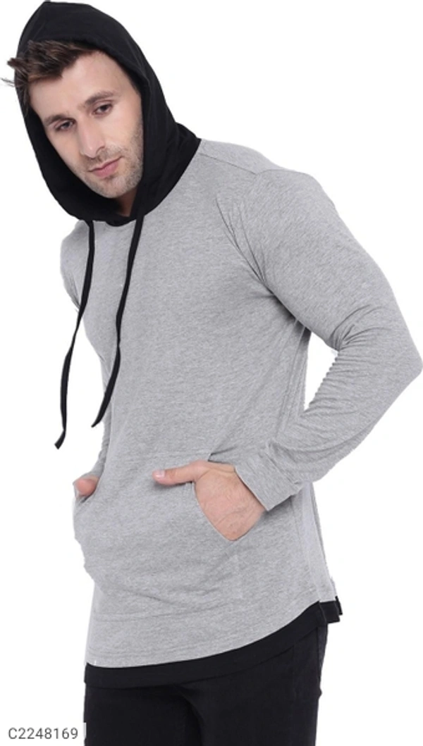 FULL SLEEVES HOODED NECK MENS T-SHIRT - BLACK, S