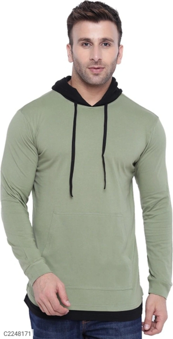 FULL SLEEVES HOODED NECK MENS T-SHIRT - BLACK, S