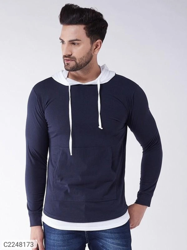 FULL SLEEVES HOODED NECK MENS T-SHIRT - BLACK, S