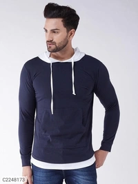 FULL SLEEVES HOODED NECK MENS T-SHIRT - GREY, S