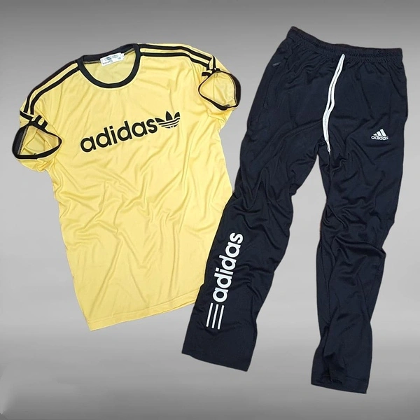 ADIDAS PRINTED HALF SLEEVES T-SHIRT+TRACK PANT - YELLOW, M