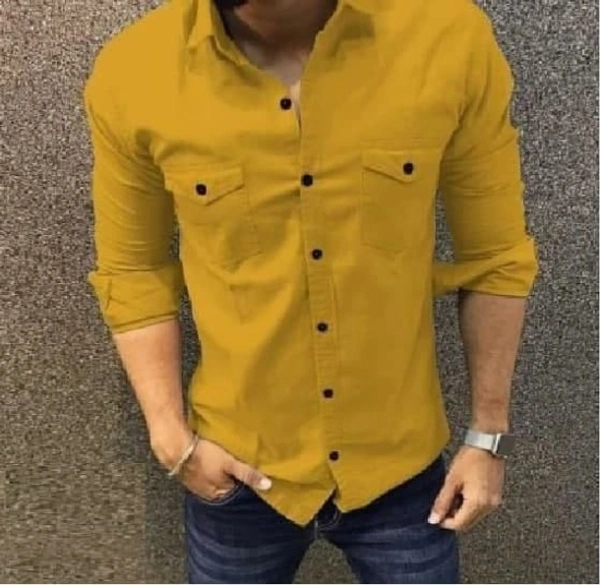 MAN SOLID FULL SLEEVES CASUAL SHIRTS  - DARK GREEN, L