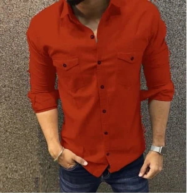 MAN SOLID FULL SLEEVES CASUAL SHIRTS  - DARK GREEN, L