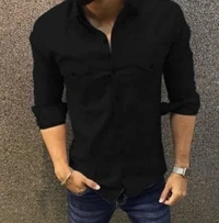 MAN SOLID FULL SLEEVES CASUAL SHIRTS  - DARK GREEN, L