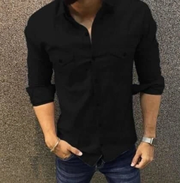 MAN SOLID FULL SLEEVES CASUAL SHIRTS  - DARK GREEN, L