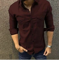 MAN SOLID FULL SLEEVES CASUAL SHIRTS  - RED, M
