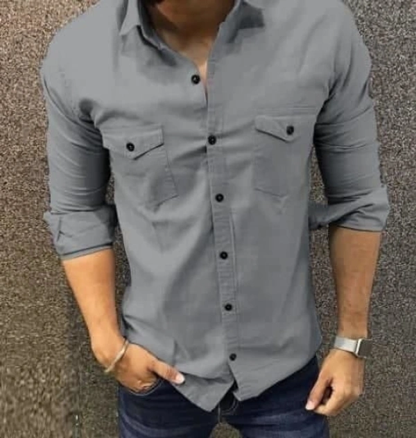MAN SOLID FULL SLEEVES CASUAL SHIRTS  - RED, M