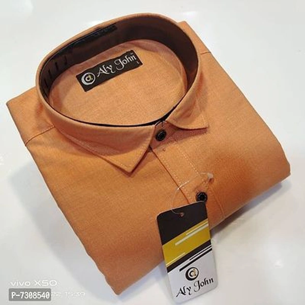 MENS COTTON SOLID CASUAL LONG SLEEVE SHIRTS  - Gold, M