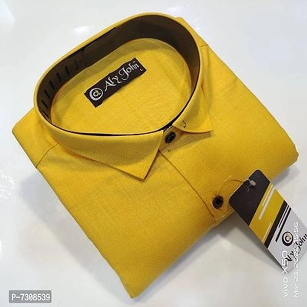 MENS COTTON SOLID CASUAL LONG SLEEVE SHIRTS  - Gold, M