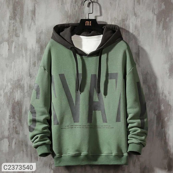 Fleece Full Sleeves Printed Mens Hoodie - Teal, L