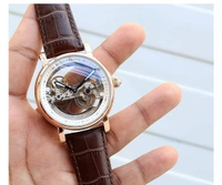 Patek Philippe Automatic Rose Gold Transparent Dial Leather Strap 
