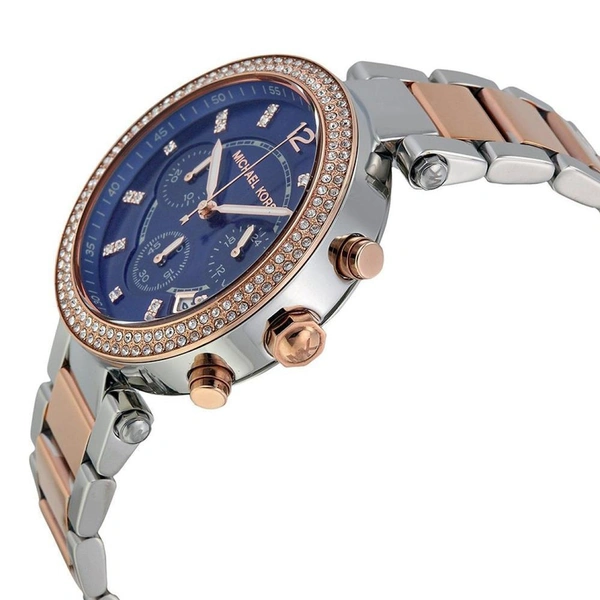 Designer Watch Ladies Parker Two-Tone Navy Chronograph Designer Watch Mk6141 (Refurbished