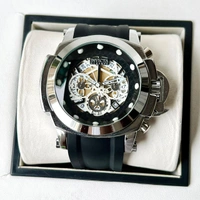 INVICTA BEST HIGH QUALITY SILVER CASE BLACK DIAL BLACK FIBER BELT ALL WORKING FOR HIM