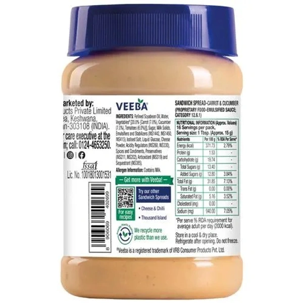 VEEBA CARROT & CUCUMBER SANDWICH  SPREAD 250GM