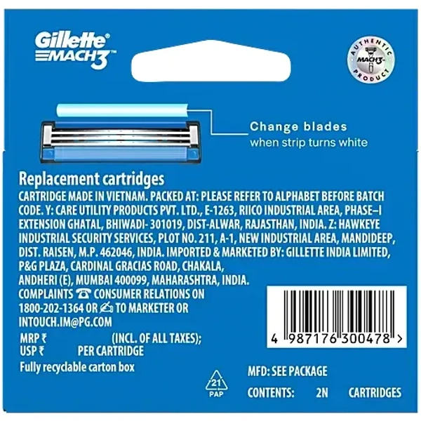 Gillette Mach3 Shaving Razor Cartridges 2 pcs
