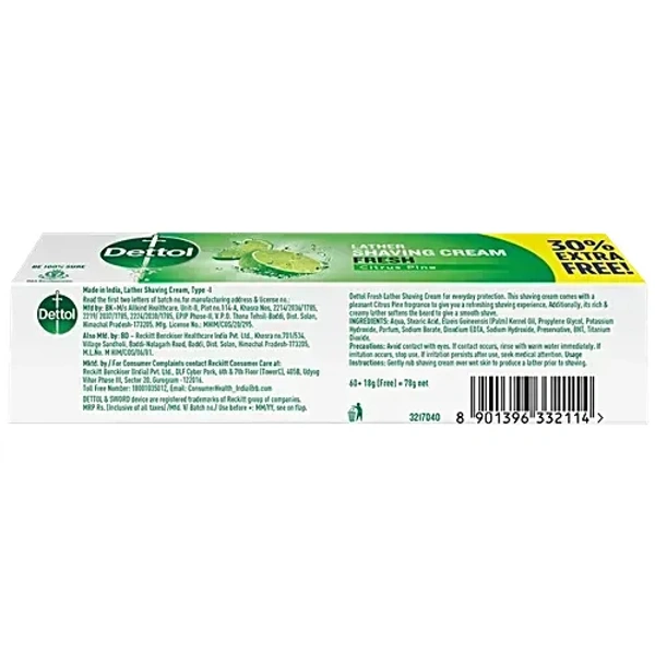 Dettol Lather Shaving Cream Fresh Citrus Pine, 78 g